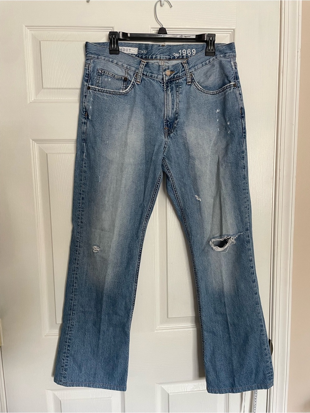 Vintage GAP 1969 Boot Men’s 33x32 Light Blue Distressed Jeans